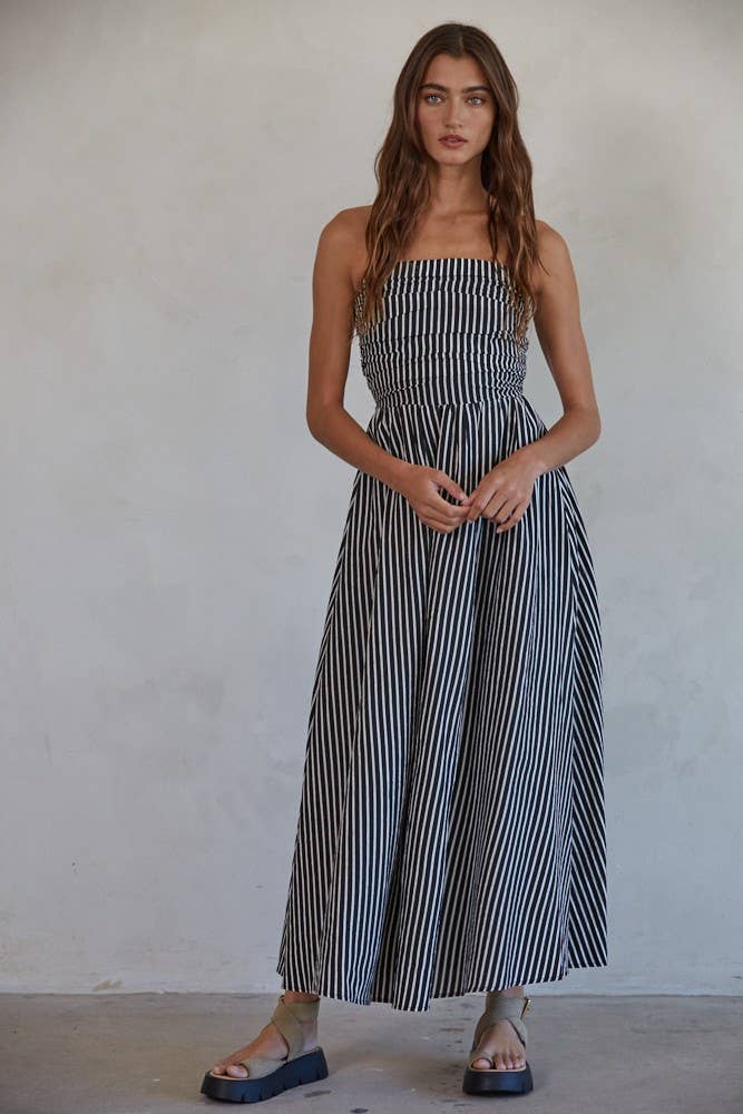 strapless striped maxi dress Smocked weekend-dress-shirt staying secure and comfortable Sherri Hill 57898 Dress Color:Pink Brown