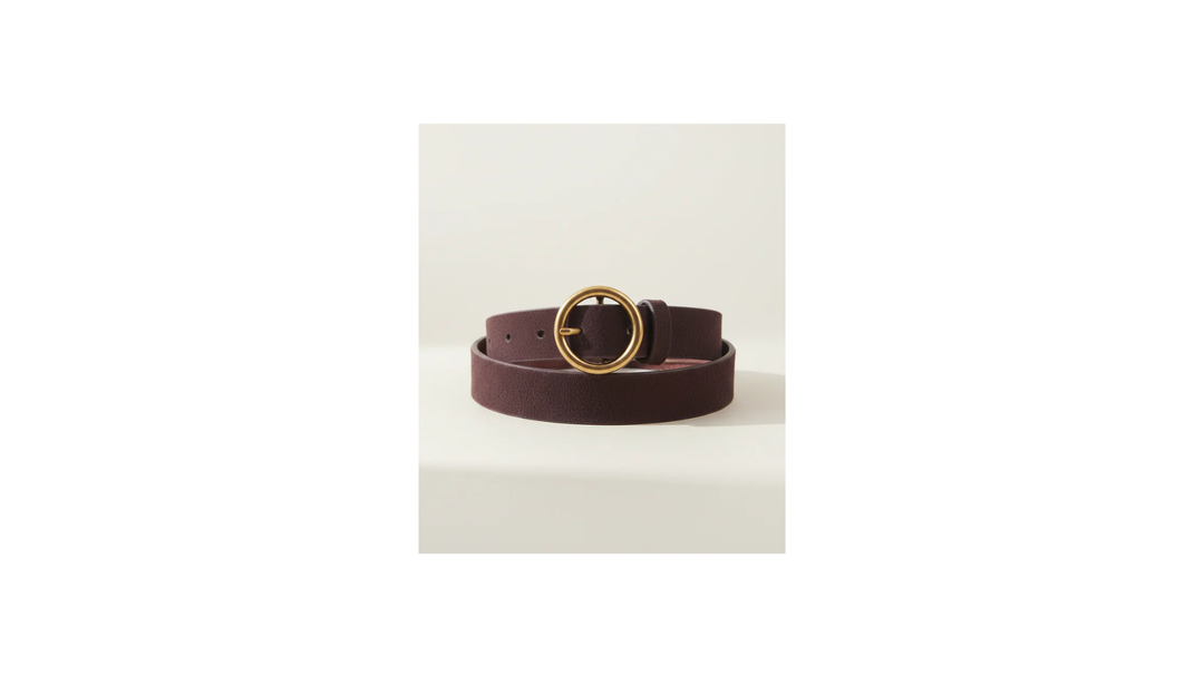 Brass-Toned Circle Buckle Suede Belt