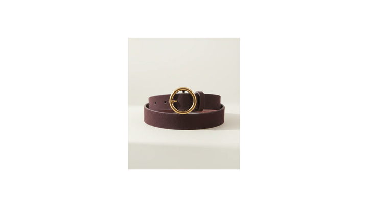 Brass-Toned Circle Buckle Suede Belt