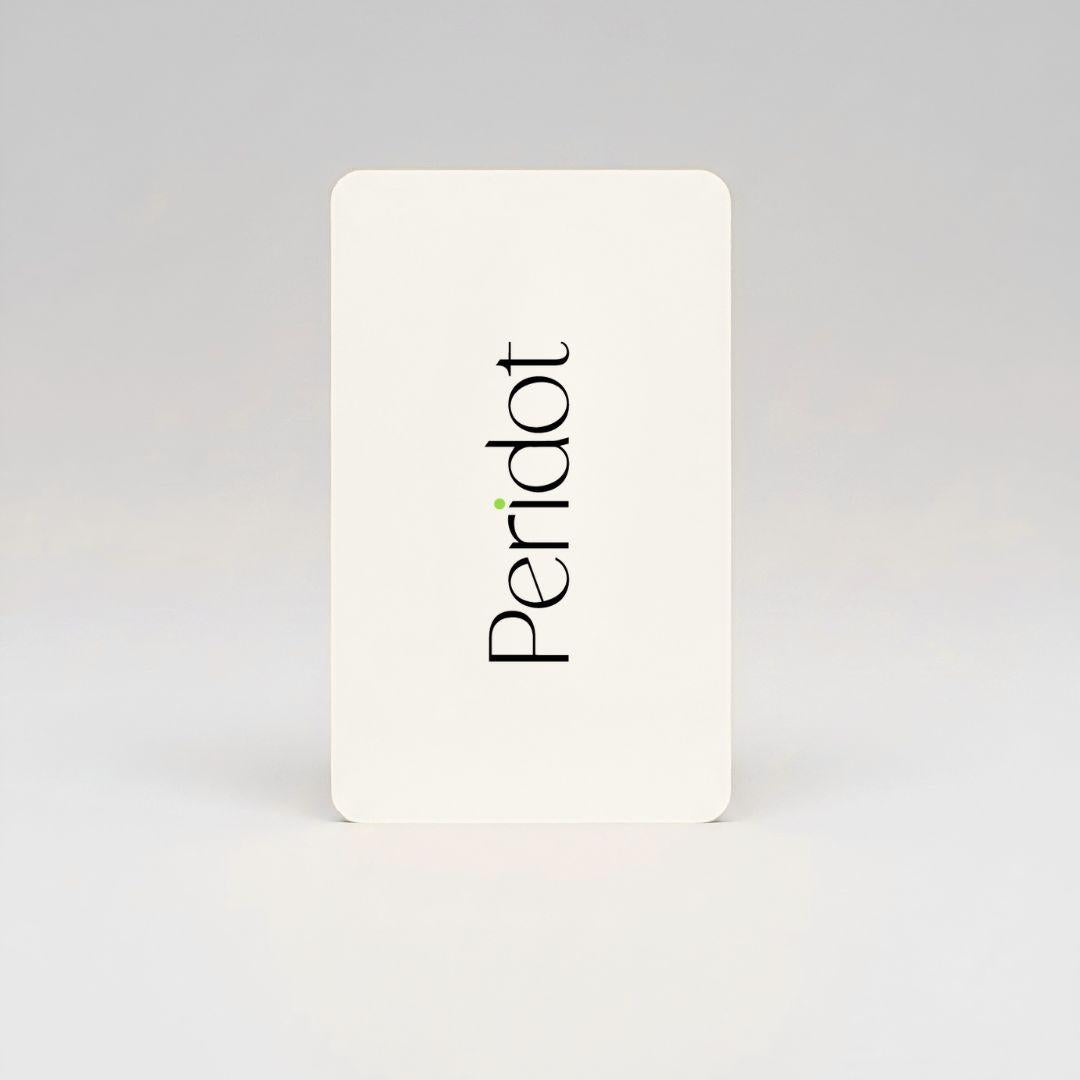 White card with 'Peridot' branding on a light gray background
