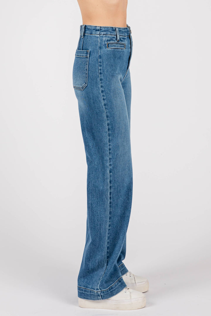 Wide Leg Jeans With  Front Welt Pockets