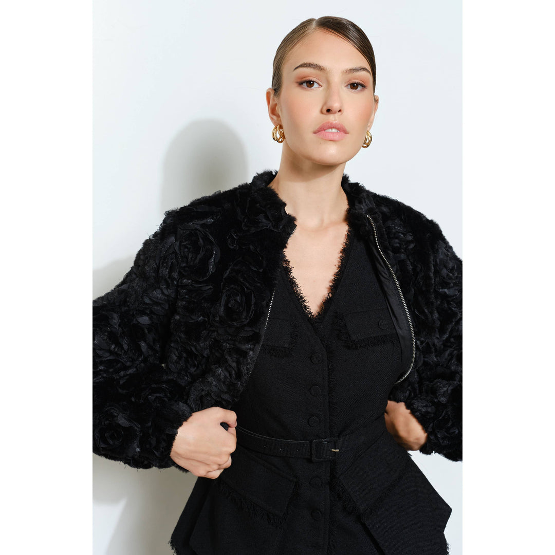 Rosette Faux Fur Bomber