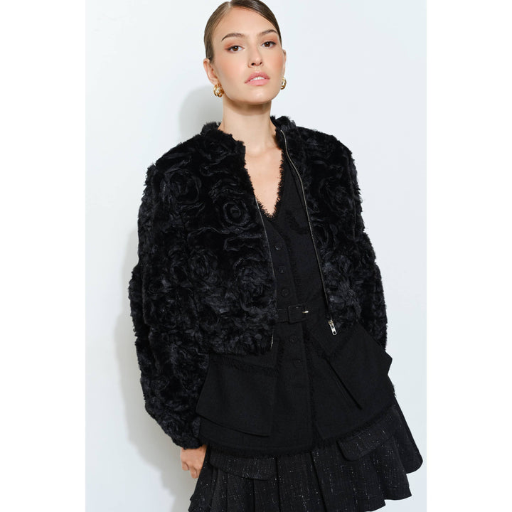 Rosette Faux Fur Bomber