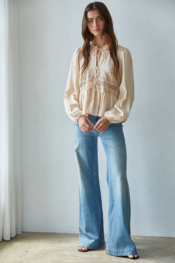 Romantic Sheer Lace Detail Blouse