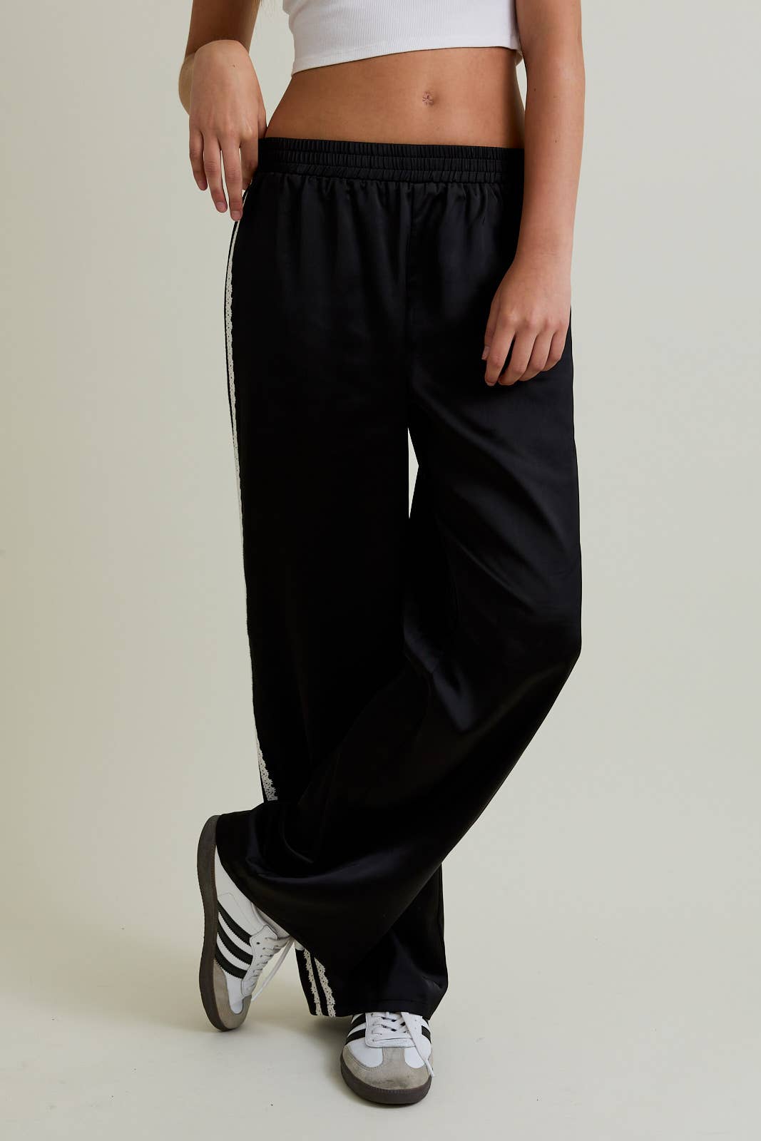 Satin Track Pants with Scalloped Detail