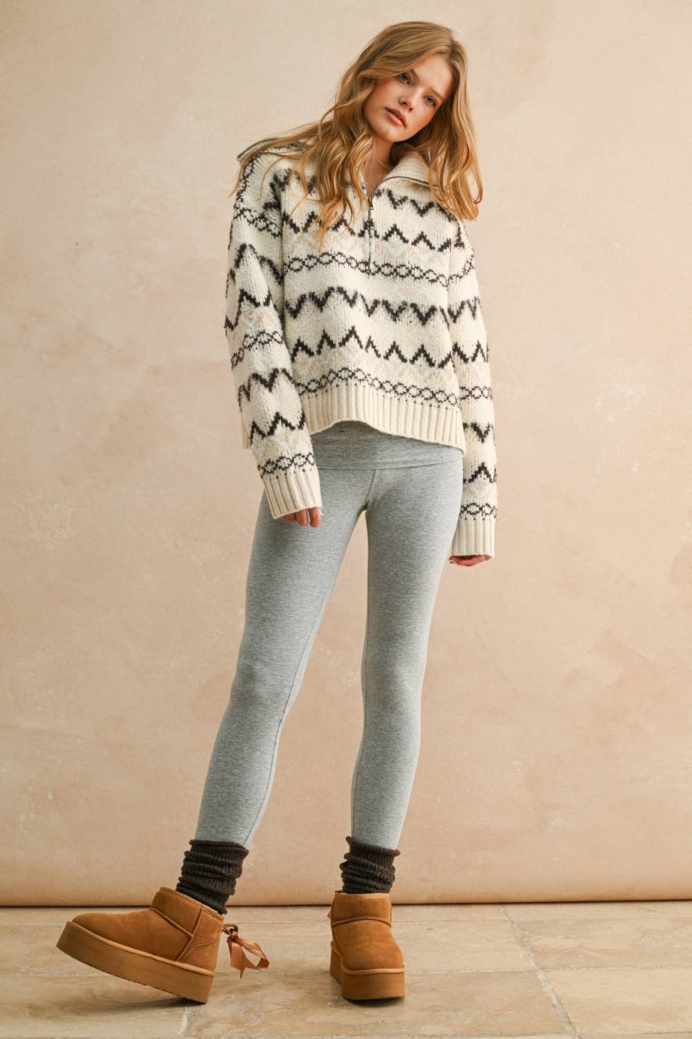 Zig Zag Pattern Half Zip Sweater