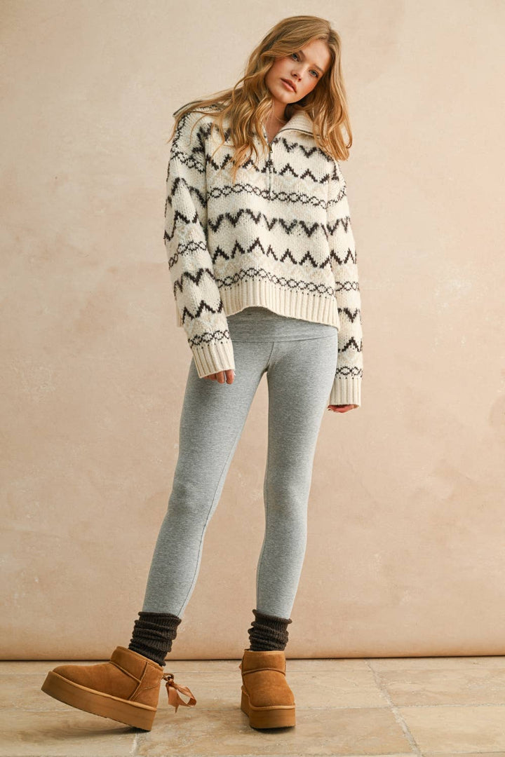 Zig Zag Pattern Half Zip Sweater