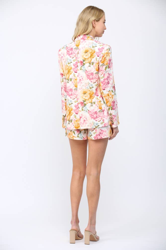 Floral Print Linen Blend Blazer