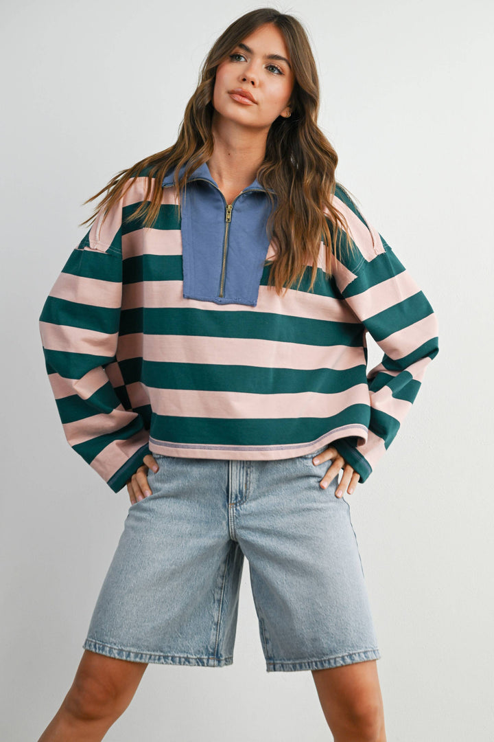 Striped Quarter-Zip Sweatshirt