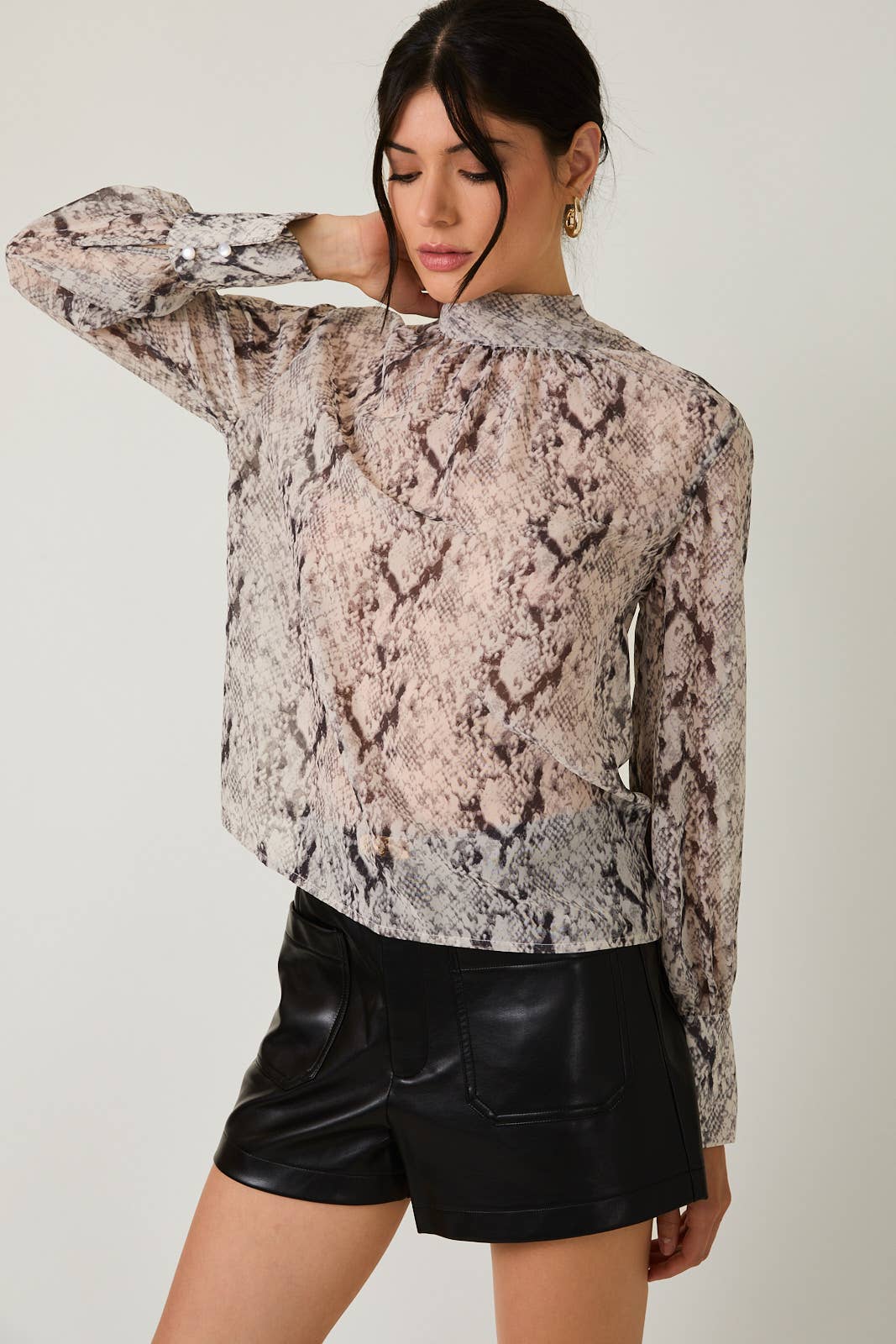 Snake Print Mesh Blouse