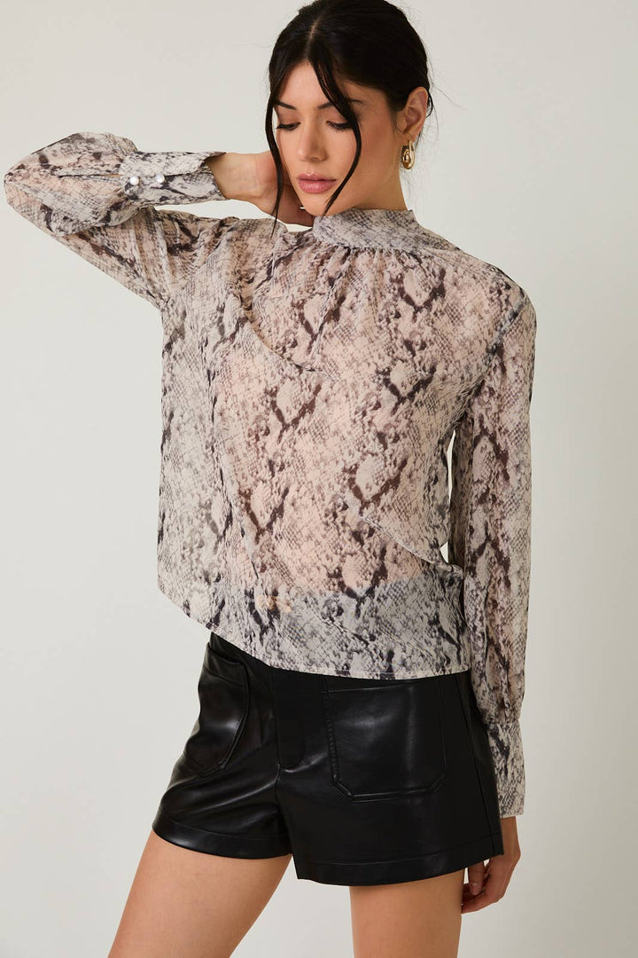 Snake Print Mesh Blouse