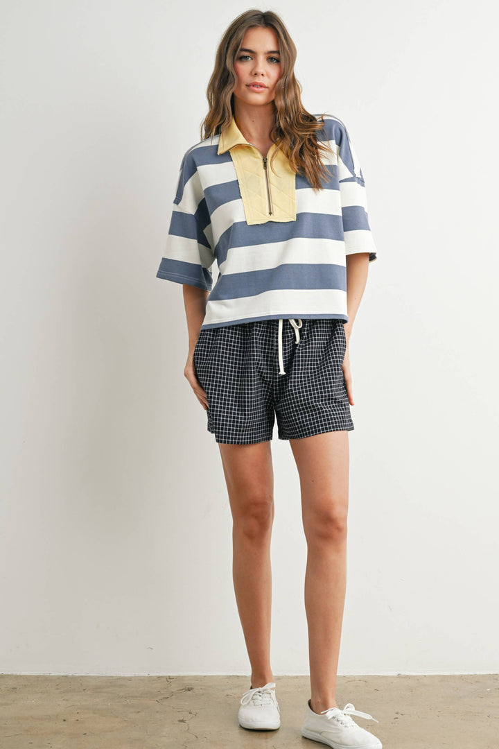 Oversized Striped Zip-Up Polo Shirt