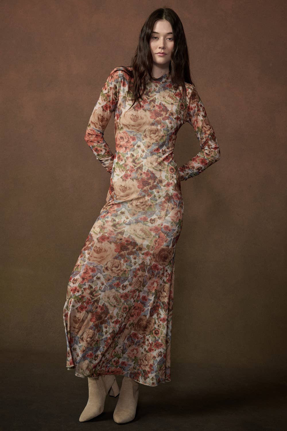 Floral Mesh Maxi Dress