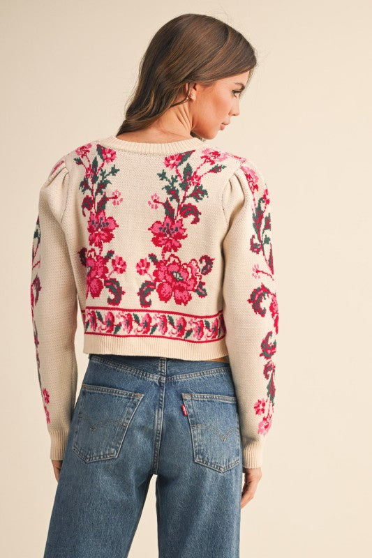 Floral Tie-front Cropped Cardigan