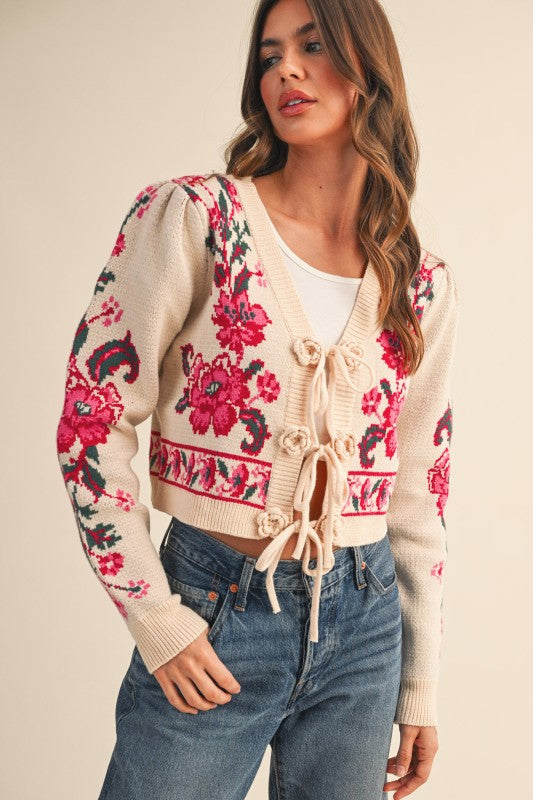 Floral Tie-front Cropped Cardigan