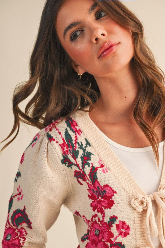 Floral Tie-front Cropped Cardigan