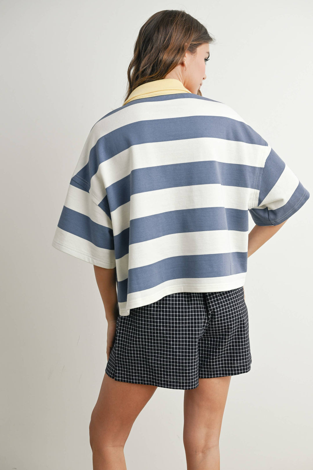 Oversized Striped Zip-Up Polo Shirt