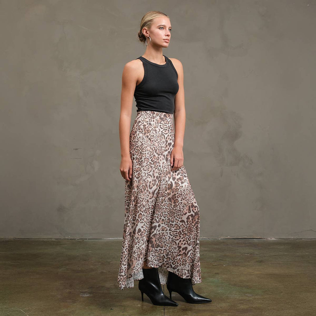 Asymmetrical Hem Leopard Print Skirt