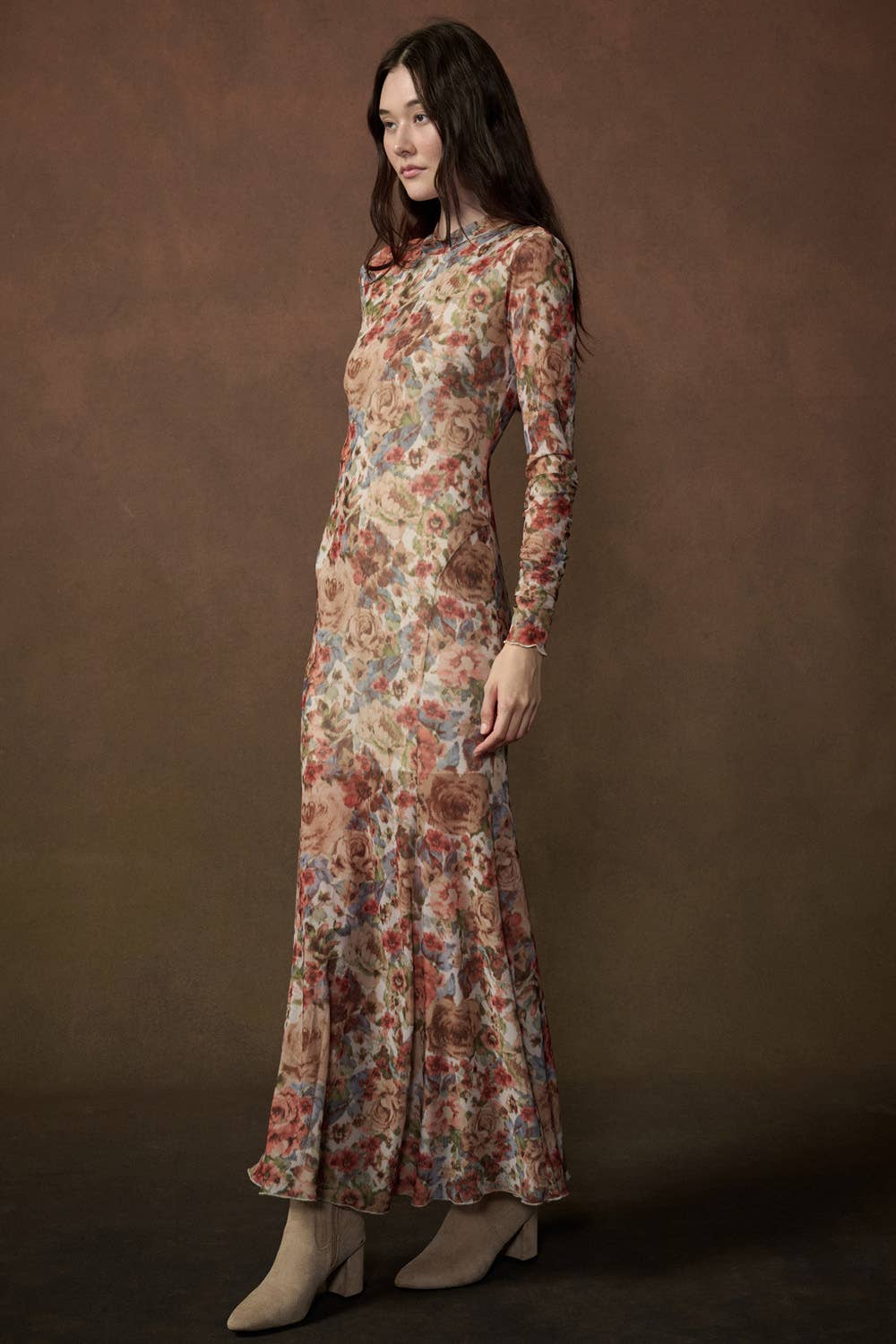 Floral Mesh Maxi Dress