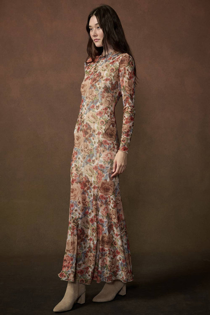 Floral Mesh Maxi Dress