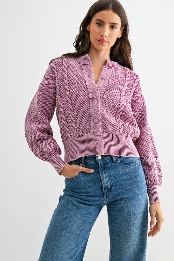 Washed Cable Knit Cardigan