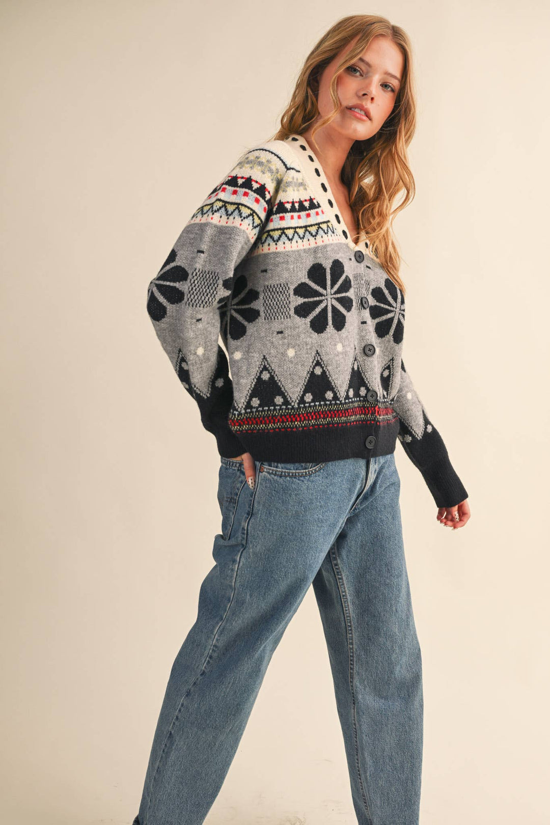 Patterned Shawl Collar Cardigan