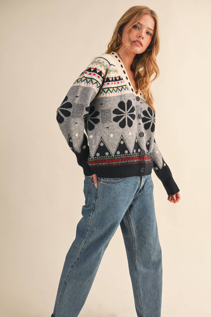 Patterned Shawl Collar Cardigan