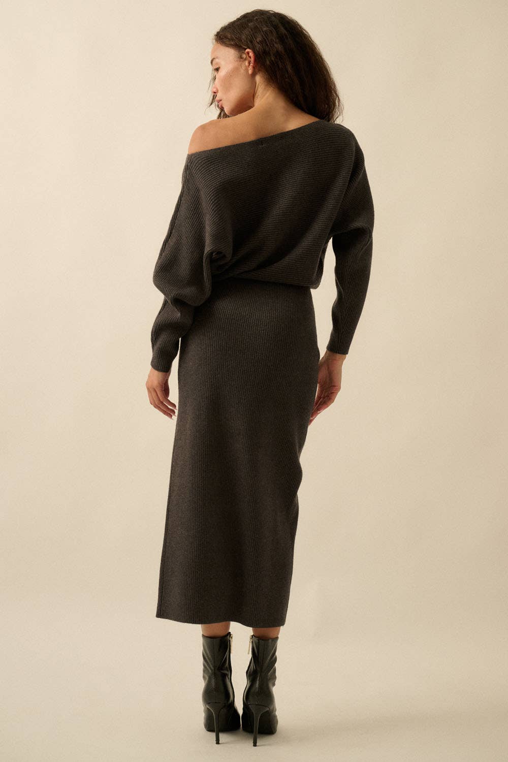 Ribbed One-Shoulder Midi Sweater Dress