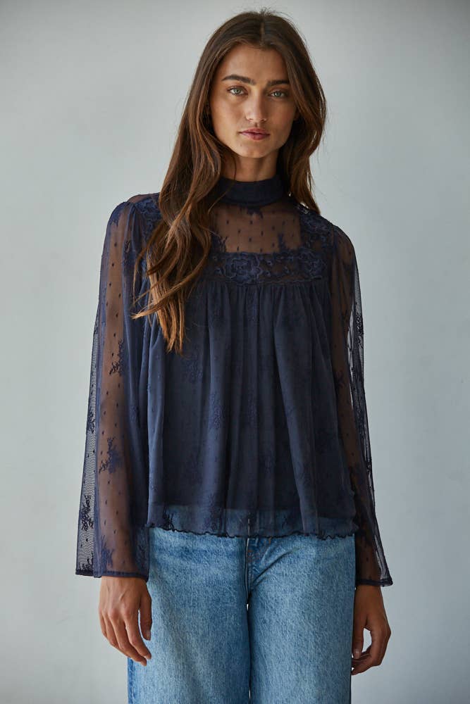 Lace Mock Neck Blouse