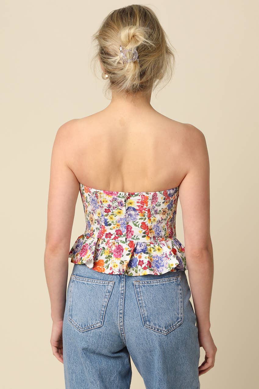 Maribel Floral Peplum Strapless Top