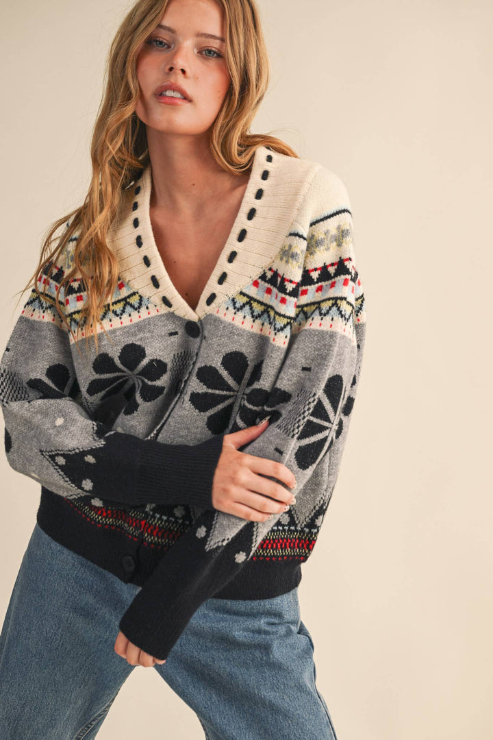 Patterned Shawl Collar Cardigan