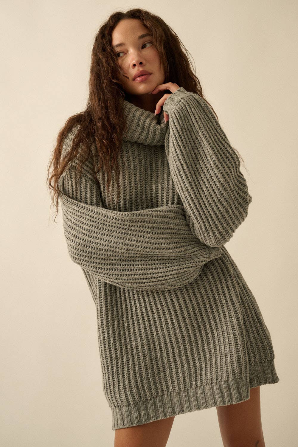 Ribbed Oversized Turtleneck Sweater