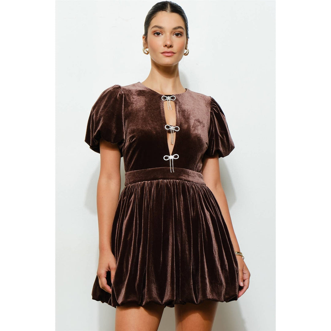 Velvet Bow Bubble Mini Dress
