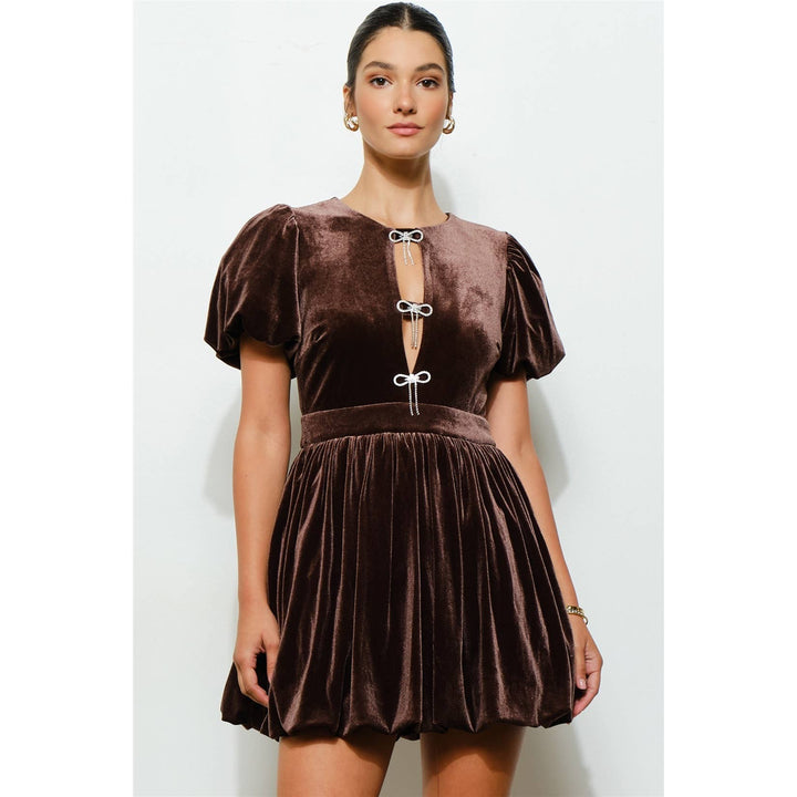Velvet Bow Bubble Mini Dress