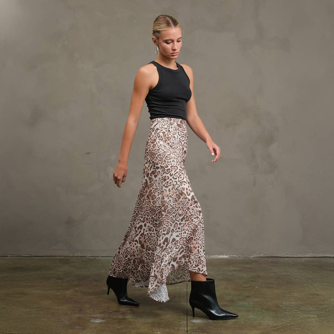 Asymmetrical Hem Leopard Print Skirt