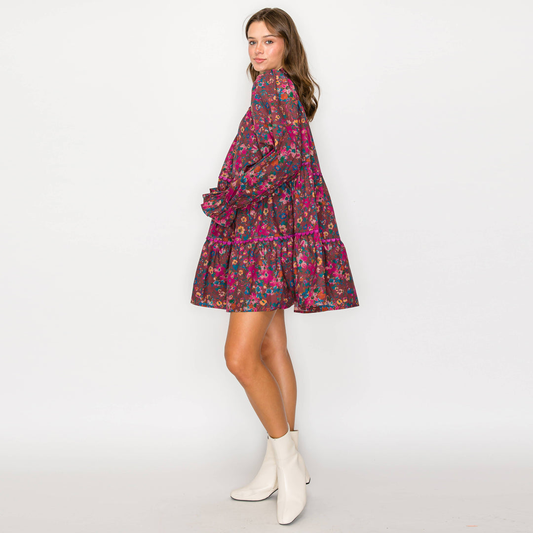 Wild Flower Print Cotton Mini Dress