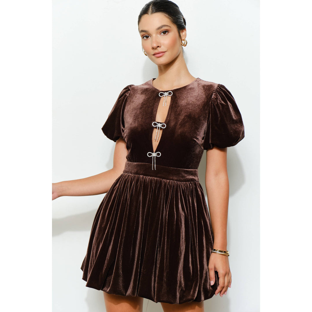 Velvet Bow Bubble Mini Dress