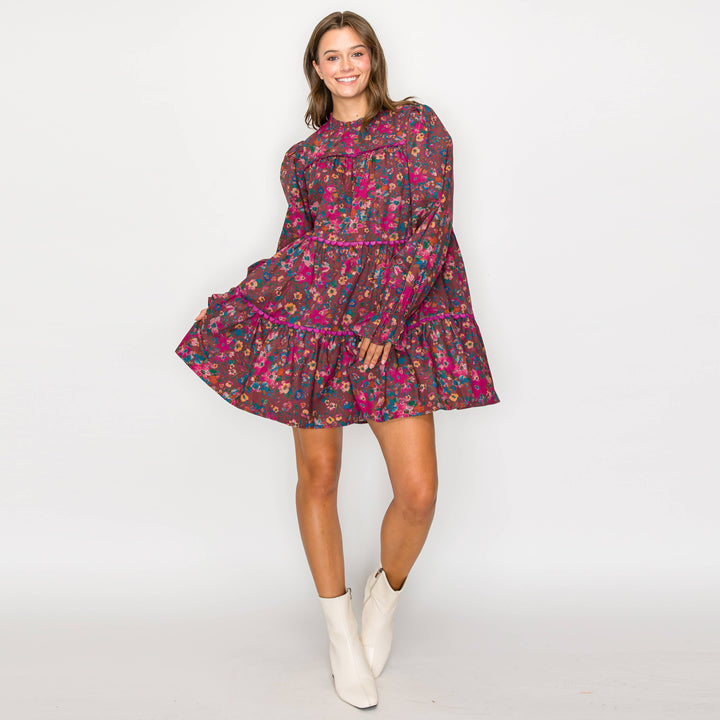 Wild Flower Print Cotton Mini Dress