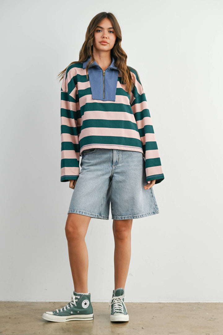 Striped Quarter-Zip Sweatshirt