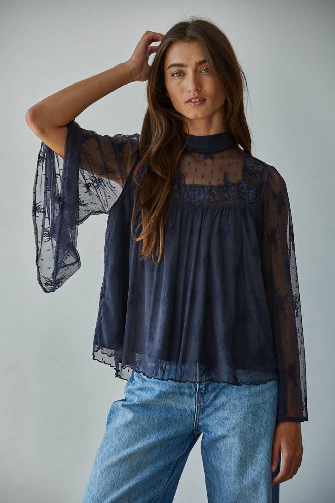 Lace Mock Neck Blouse