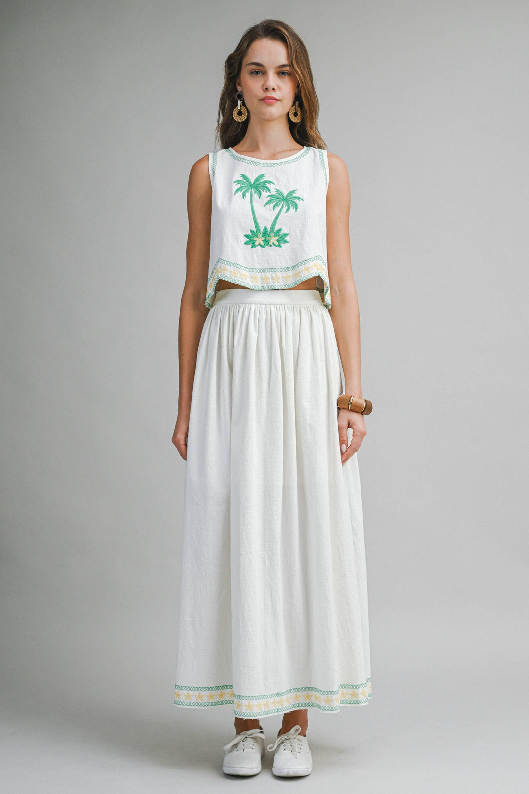 Palm Tree Embroidered Crop Top