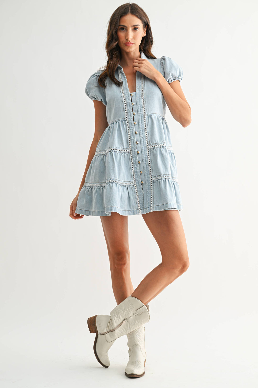 Puff Sleeve Denim Mini Dress