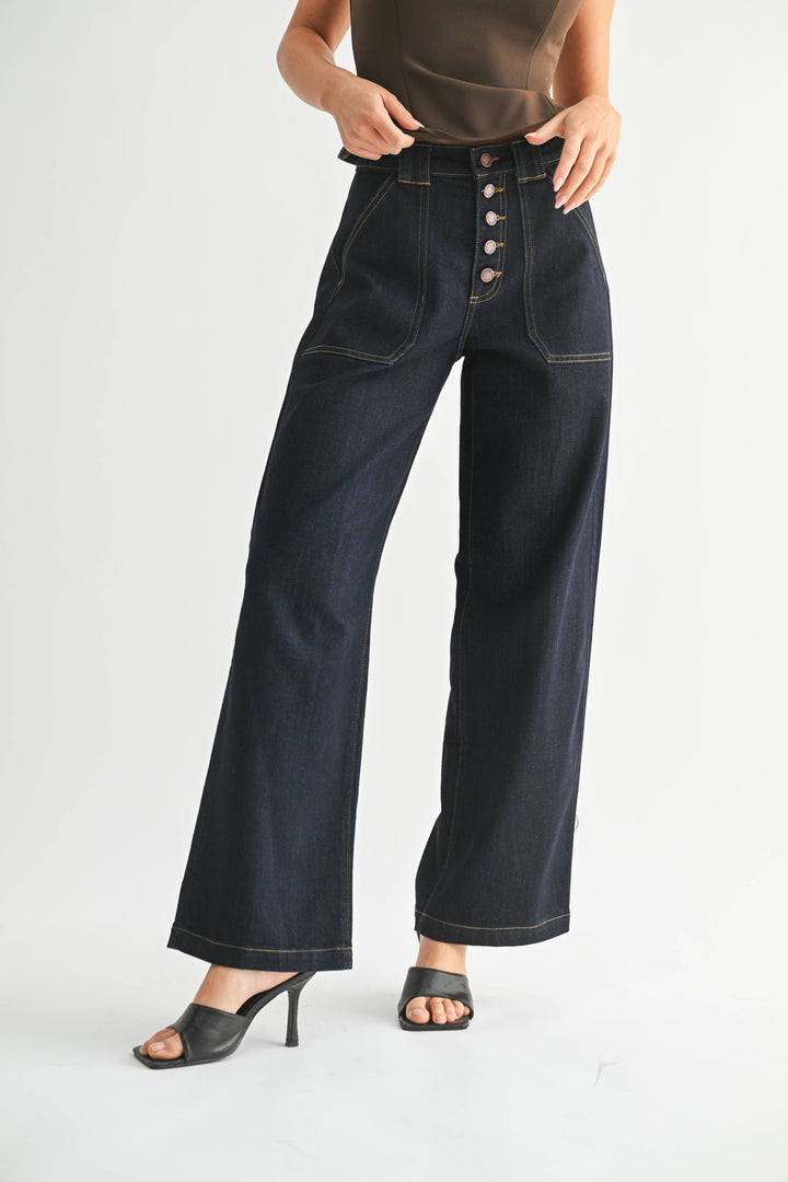 Rinse- Button Down Wide Leg Jeans