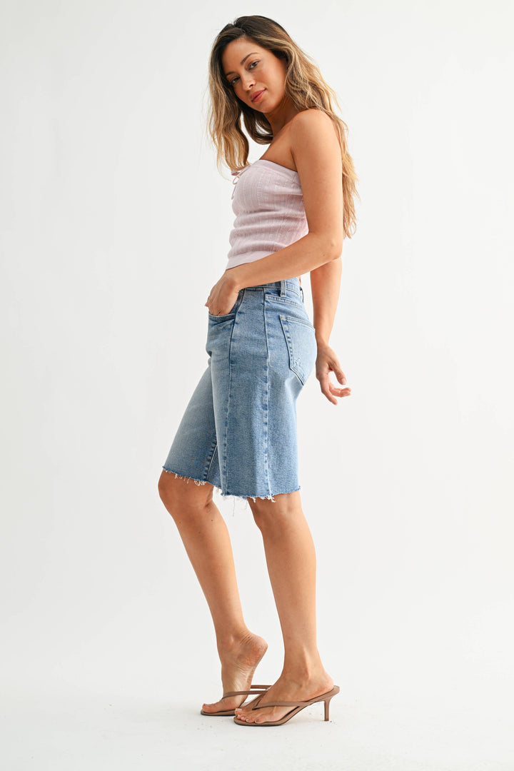 Long Seamed Denim Short