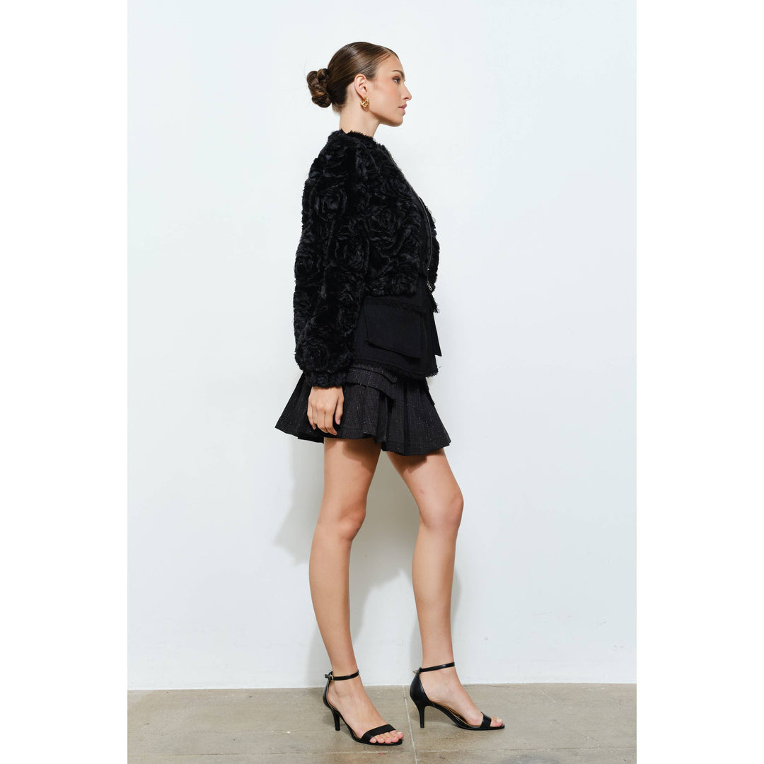 Rosette Faux Fur Bomber