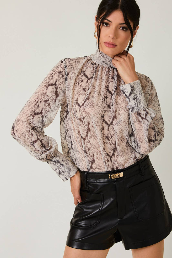 Snake Print Mesh Blouse