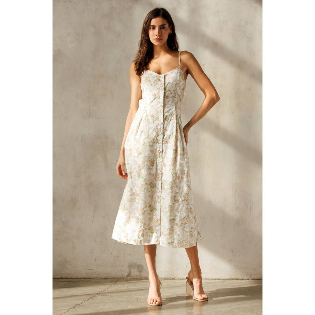 Romantic Floral Midi Dress Ivory/Rust Floral / M Romantic Floral Midi Dress Ivory/Rust Floral / M