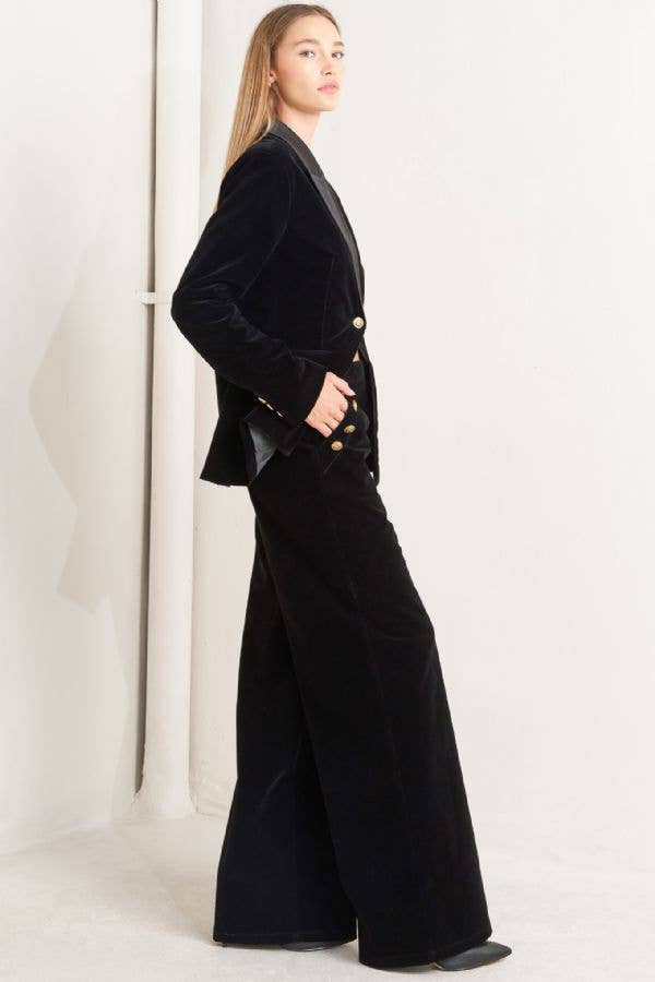 Bonded Velvet One Button Blazer