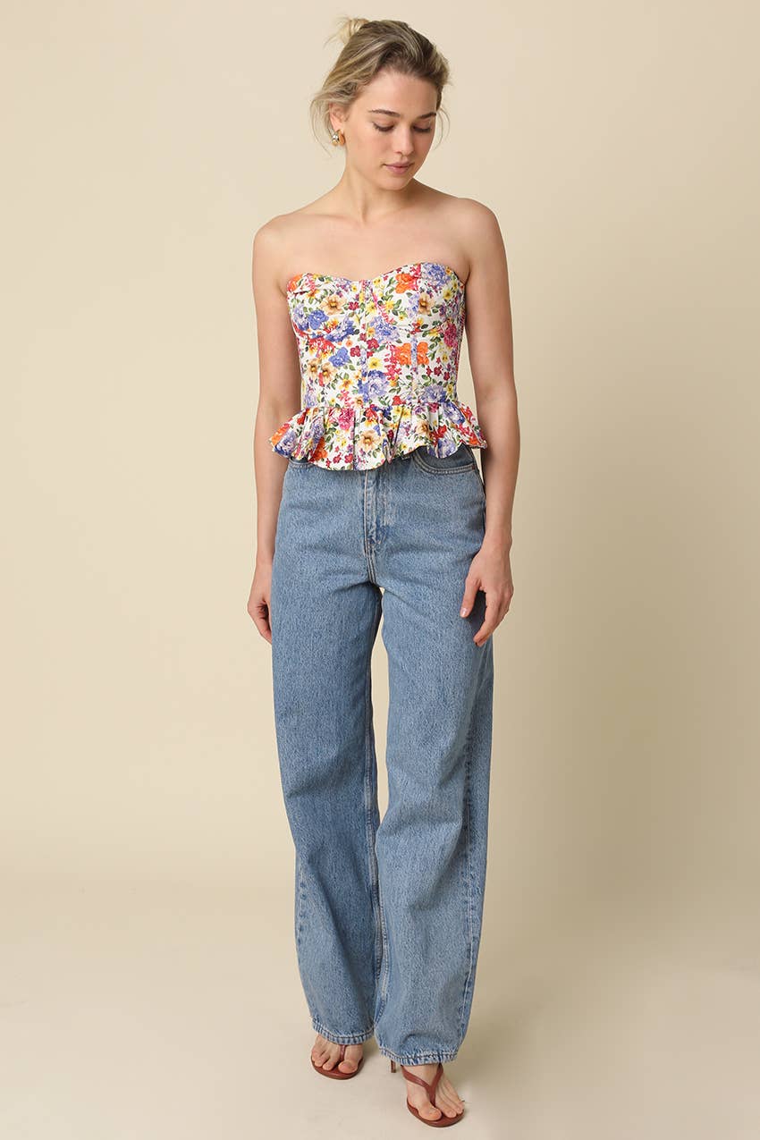 Maribel Floral Peplum Strapless Top