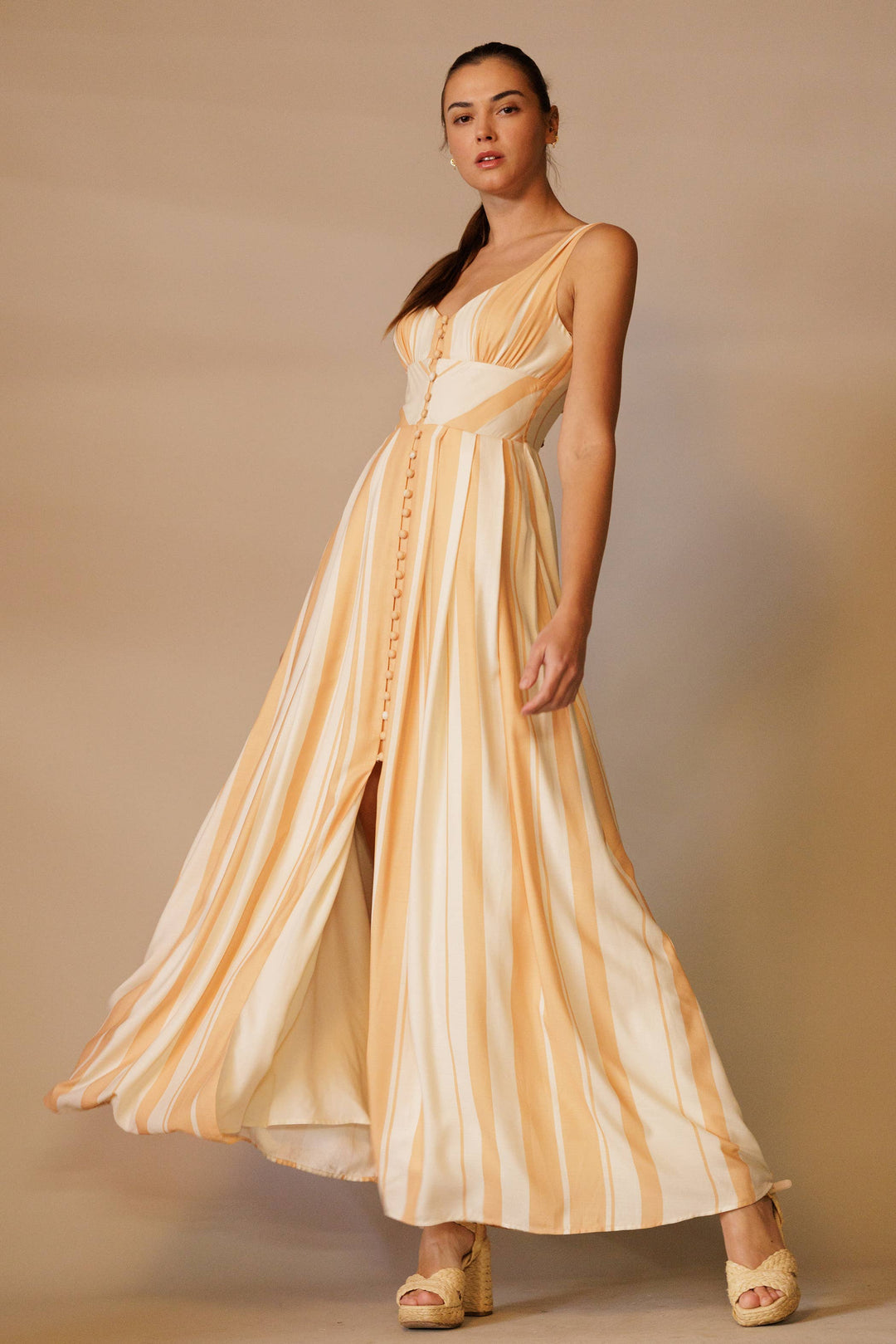 Maxi Dress with Back Buckle Cream Salmon / L Maxi Dress with Back Buckle Cream Salmon / L